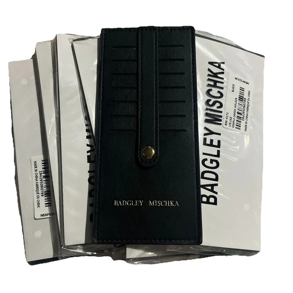 Badgley Mischka  7 Slot Card Holder Wallet Black New In Plastic‎